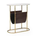 Coffee Table in Steel and Marble with Leather Magazine Rack - Aretone Viadurini