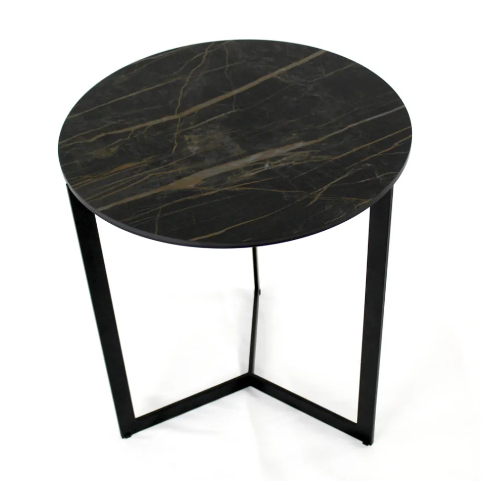 Stoneware Coffee Table with Steel Base Made in Italy - Aspira Viadurini