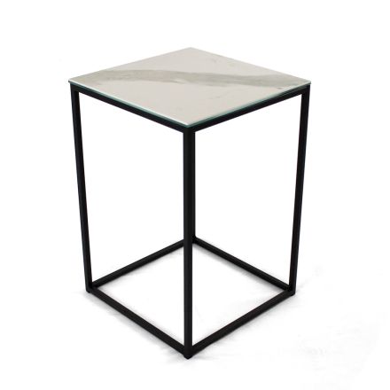 Stoneware Coffee Table and Steel Base Made in Italy - Birba Viadurini
