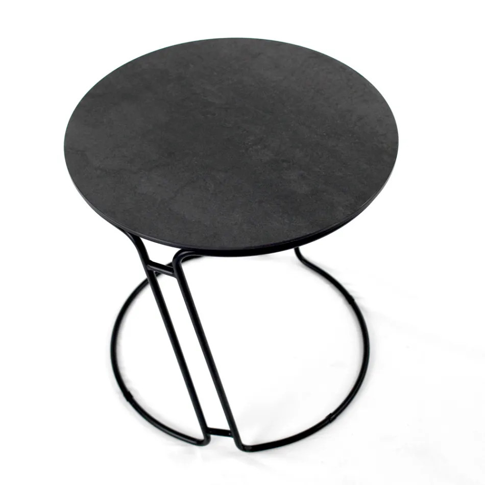 Coffee Table in Porcelain Grès and Round Base Made in Italy - Tullia Viadurini