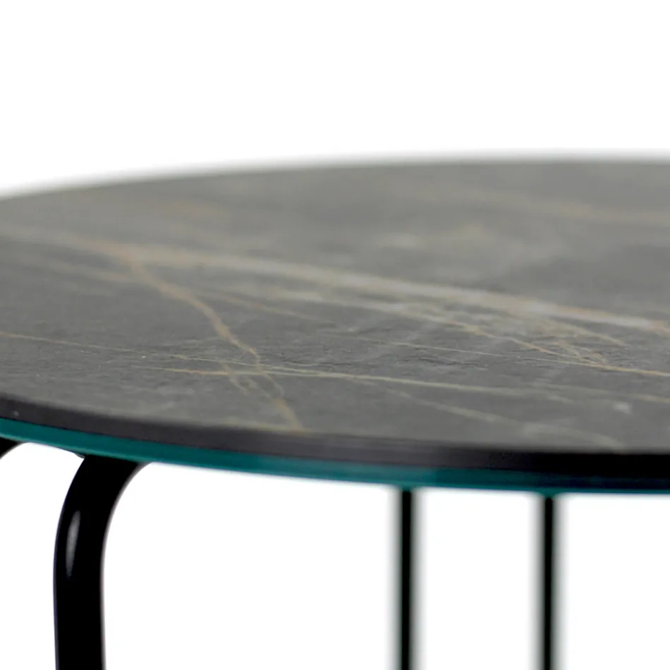 Coffee Table in Round Stoneware and Base with 3 Crescents Made in Italy - Arepa Viadurini