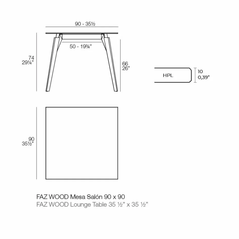 Coffee Table in Wood and Hpl Various Colors 2 Sizes - Faz Wood by Vondom Viadurini