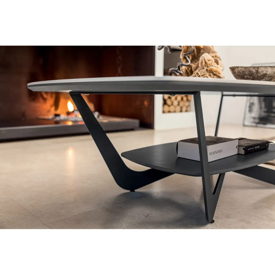 Metal Coffee Table Ceramic Top with Storage - Emirate Viadurini