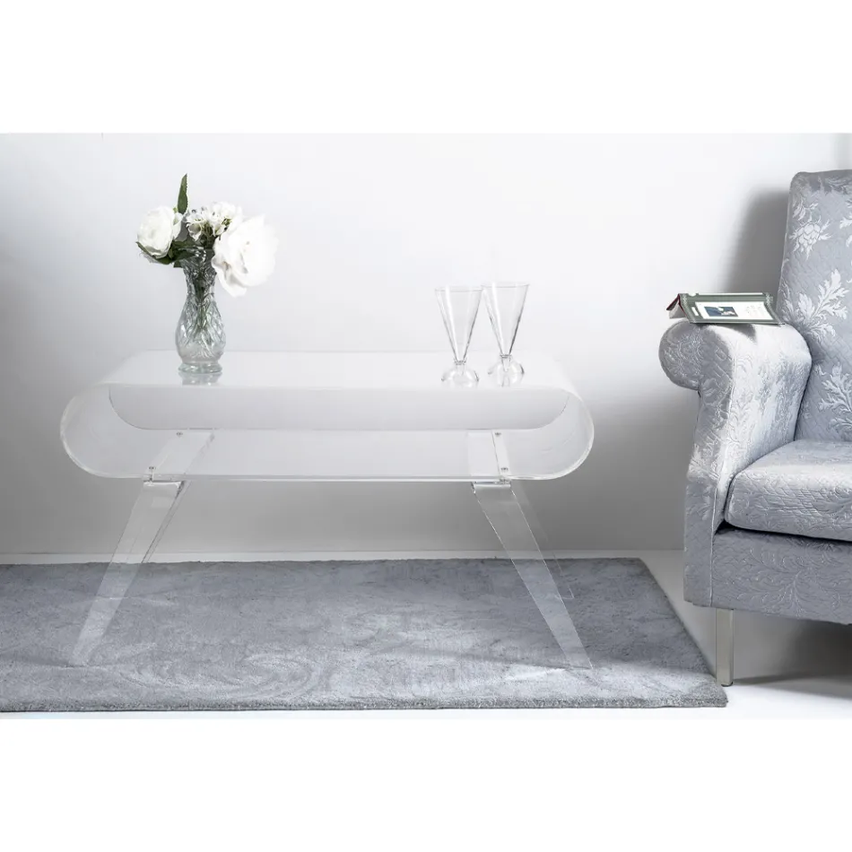 Coffee Table in Transparent Plexiglass or with Design Wood - Plaster Viadurini