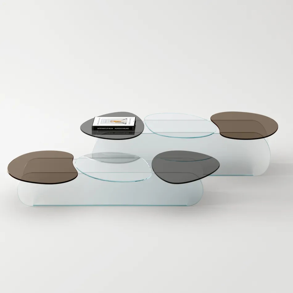 Glass Coffee Table with 3 Colored Shaped Tops - Dapy Viadurini