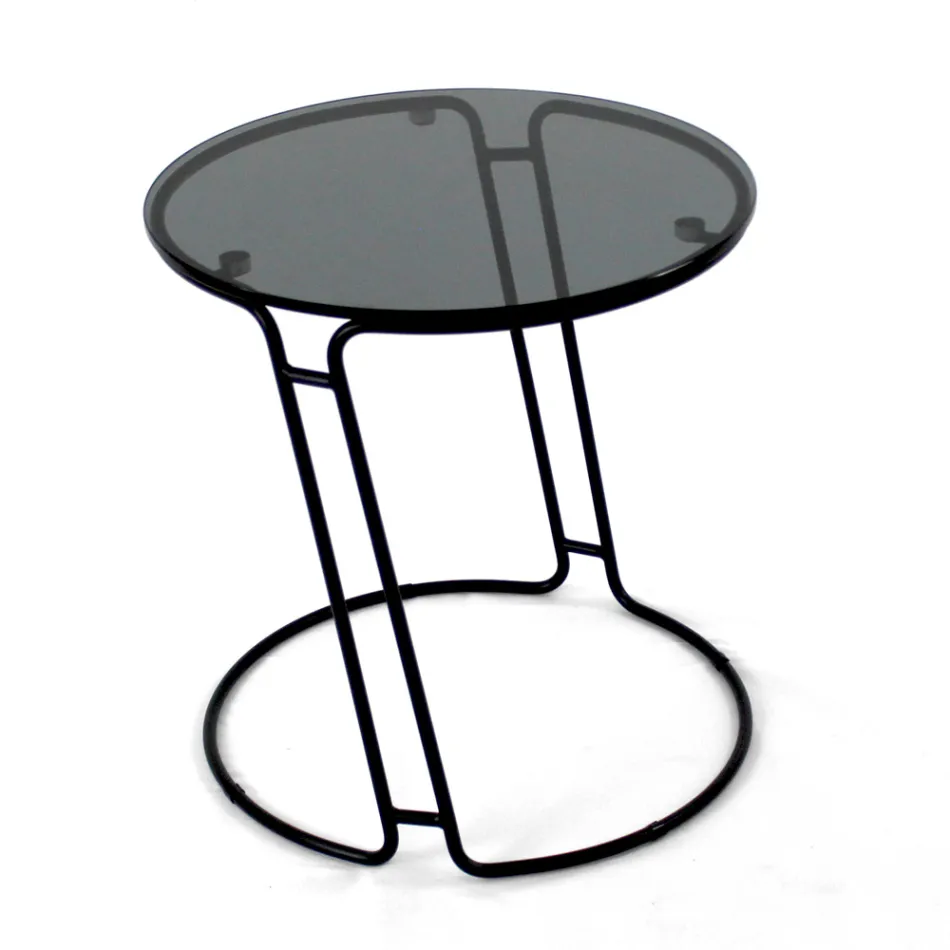 Glass Coffee Table and Round Base Made in Italy - Tullia Viadurini