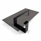 Modern Coffee Table with Smoked Glass Top and Metal Base Made in Italy - Scoby Viadurini