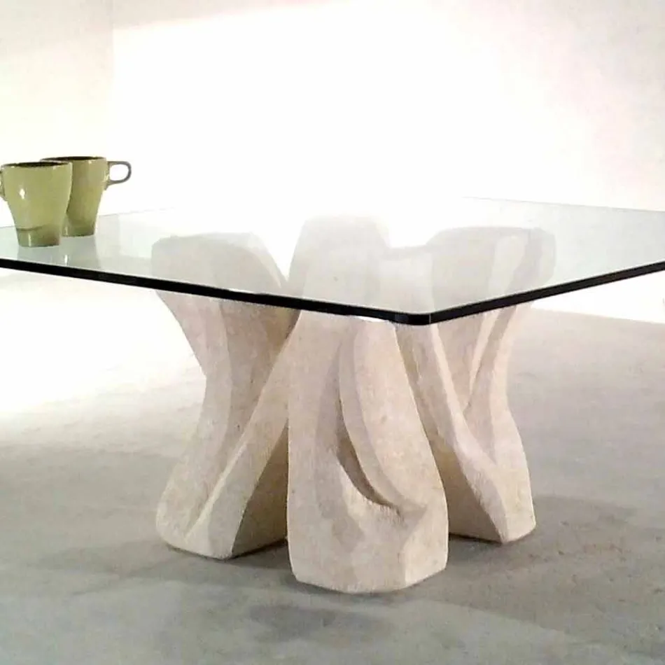 Petri glass and crystal coffee table, modern design Kos Viadurini