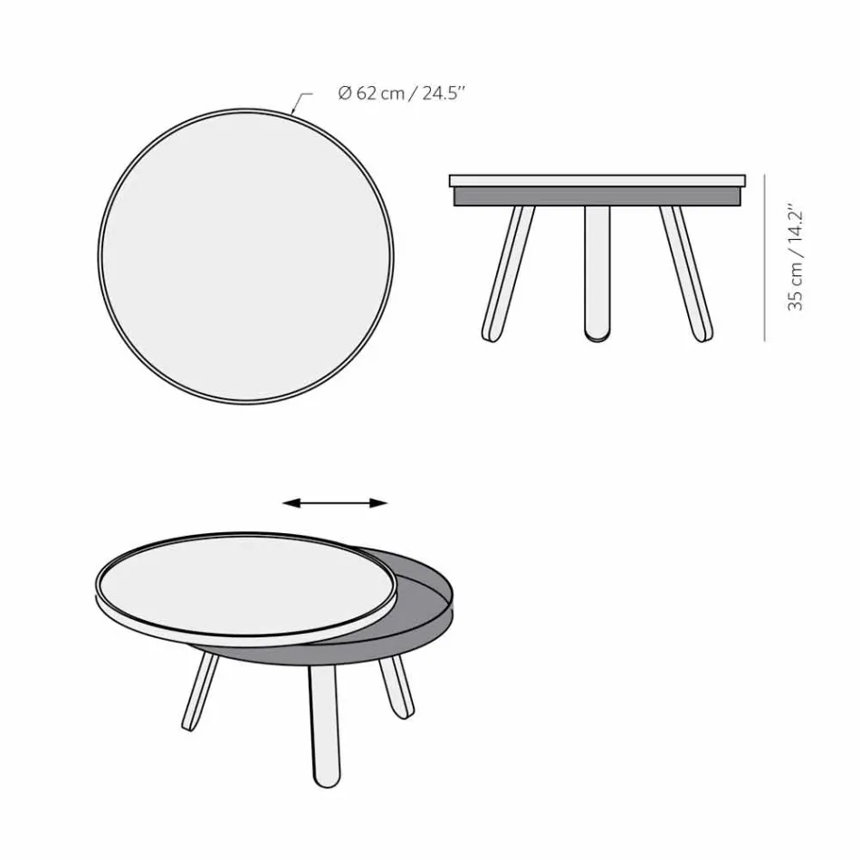 Round Design Coffee Table in Solid Wood and Metal - Salerno Viadurini