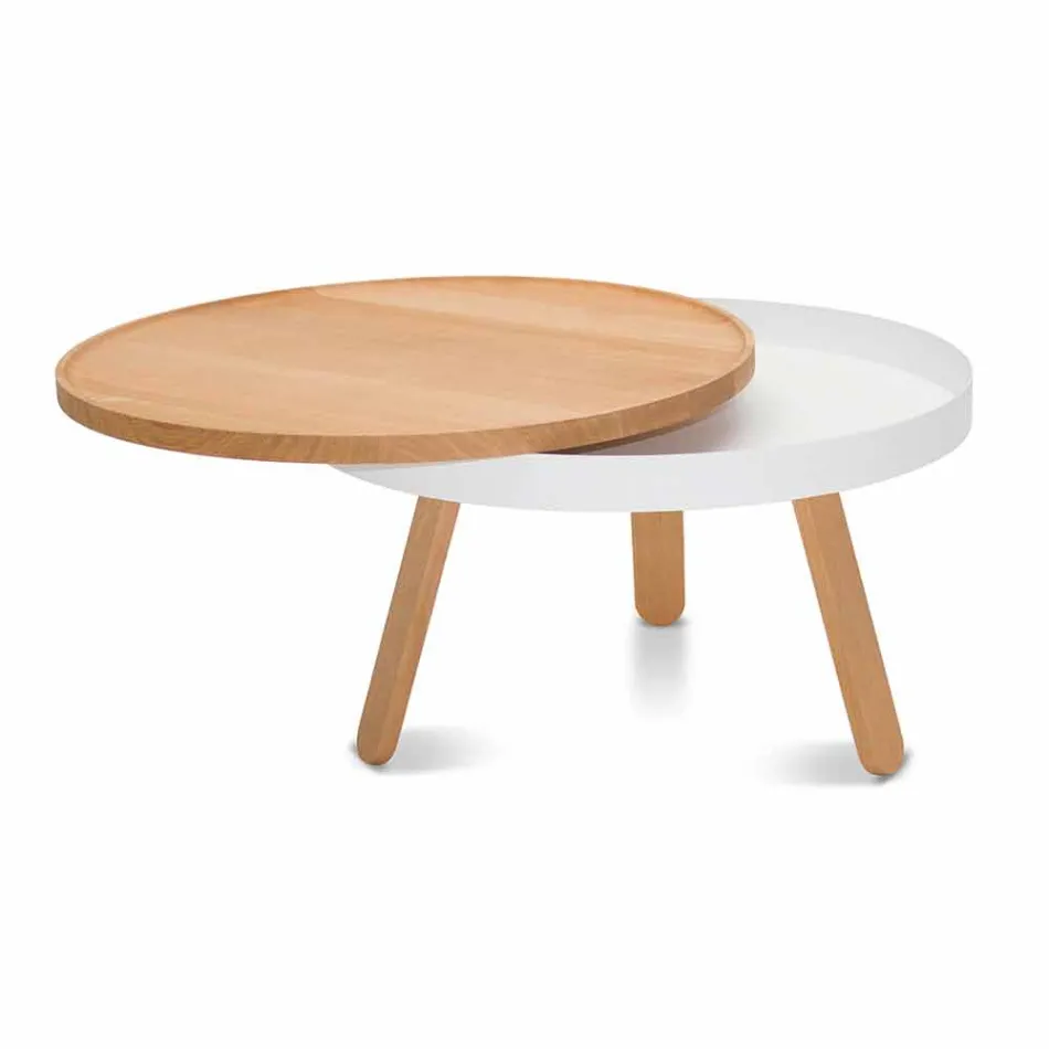 Round Design Coffee Table in Solid Wood and Metal - Salerno Viadurini