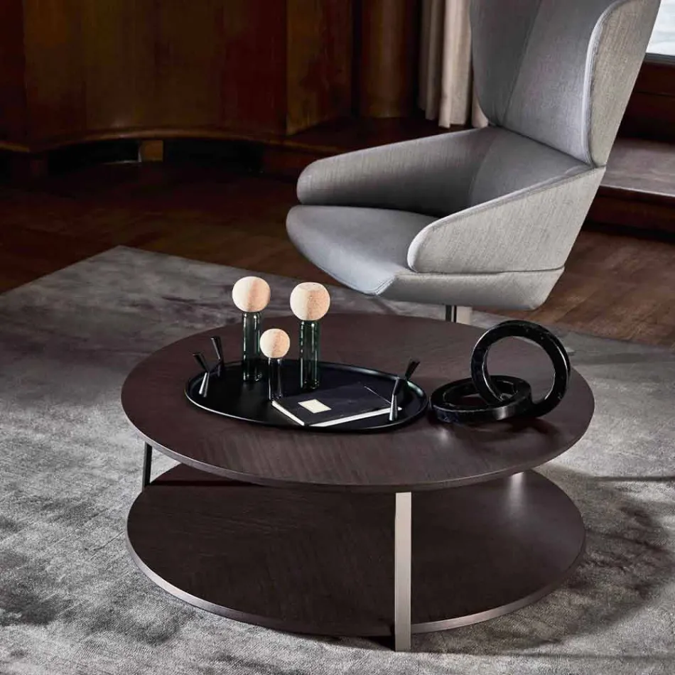 Round Coffee Table in Mdf with Metal Structure Made in Italy - Aloe Viadurini