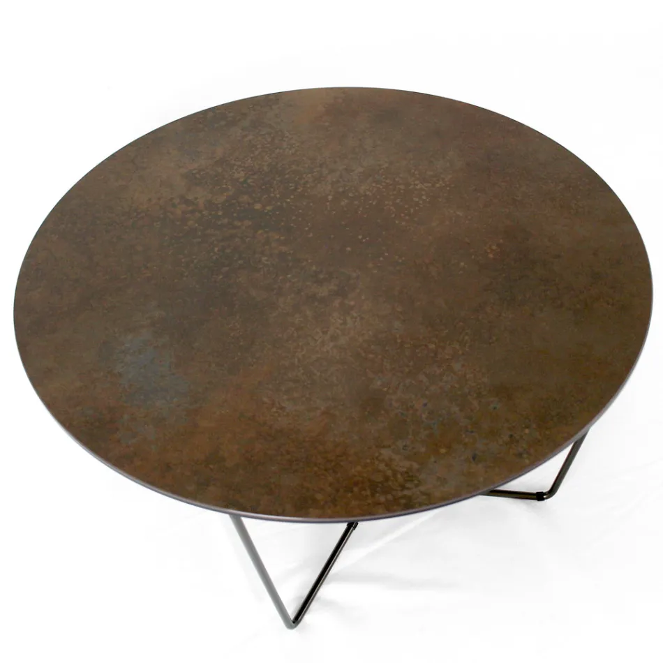 Round Coffee Table Made in Stoneware and Steel Made in Italy - Paini Viadurini
