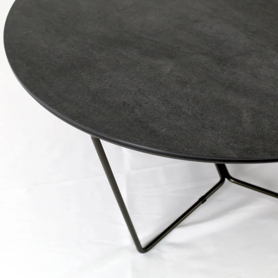 Round Coffee Table Made in Stoneware and Steel Made in Italy - Paini Viadurini