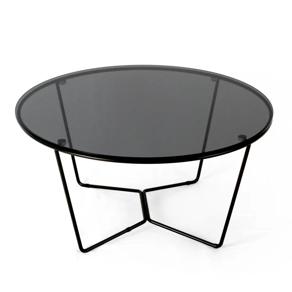 Round Coffee Table Made in Glass and Steel Made in Italy - Paini Viadurini