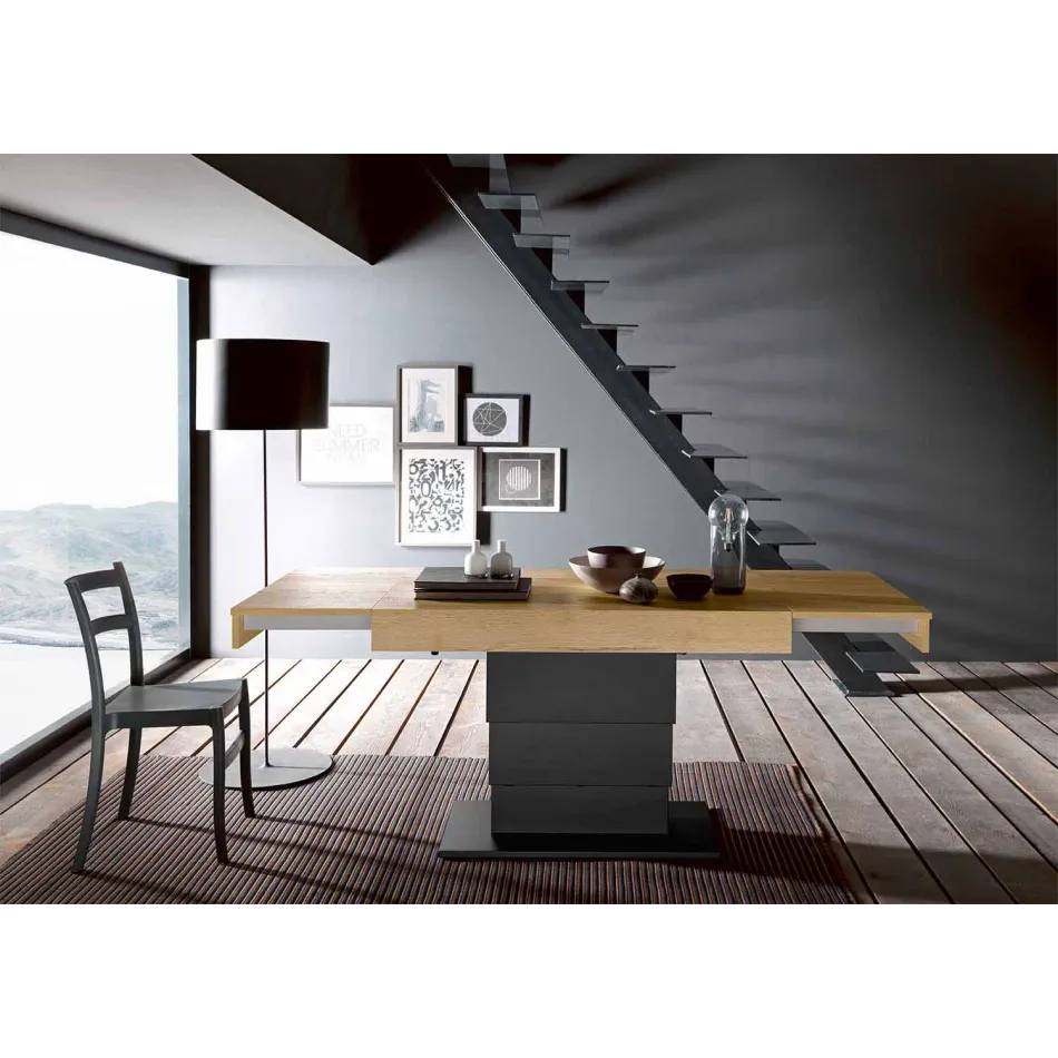 Transformable Coffee Table in Wood and Steel Made in Italy - Demetro Viadurini