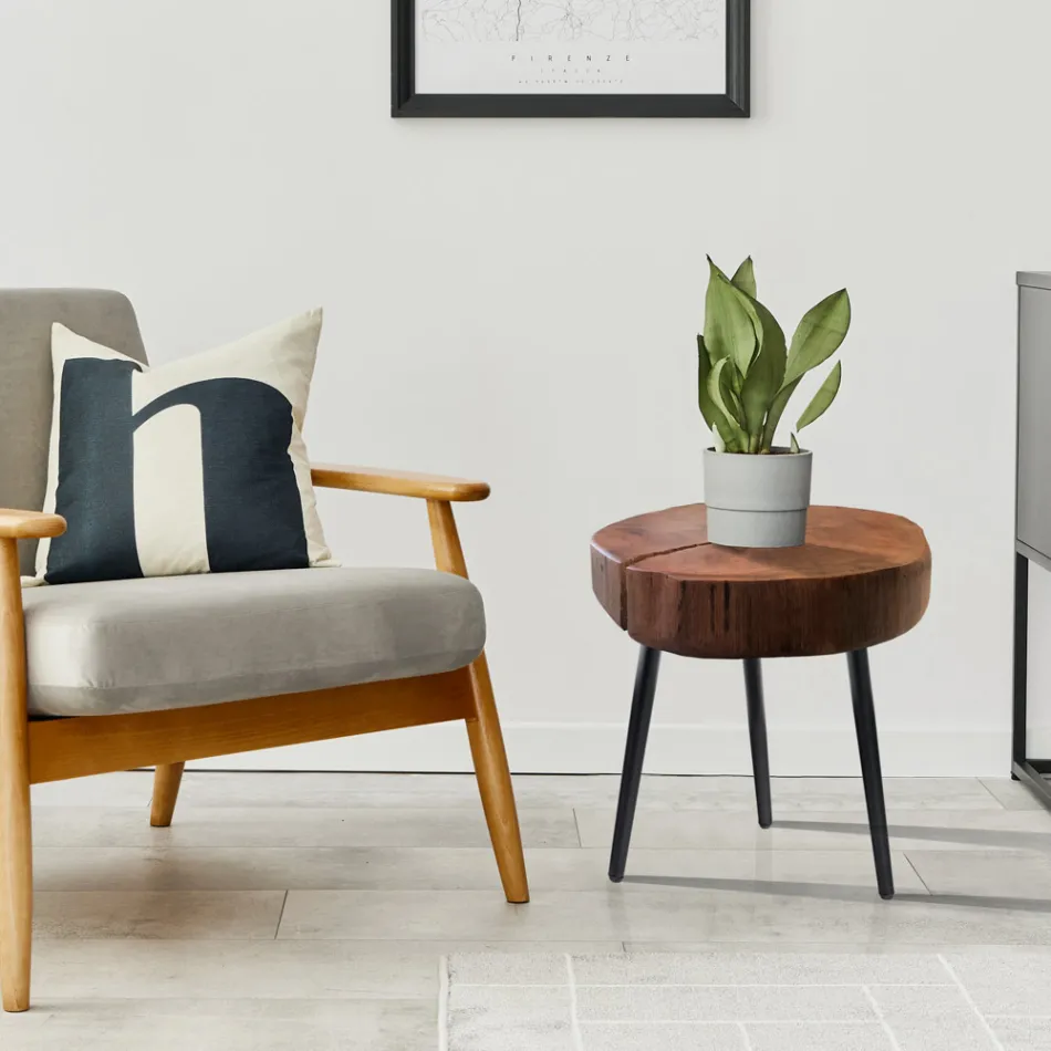 Living room coffee table with metal legs and solid wood top - Sardinia Viadurini