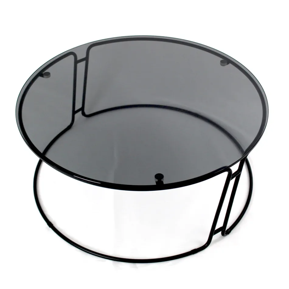 Coffee Table with Glass Top and Round Base Made in Italy - Tullia Viadurini