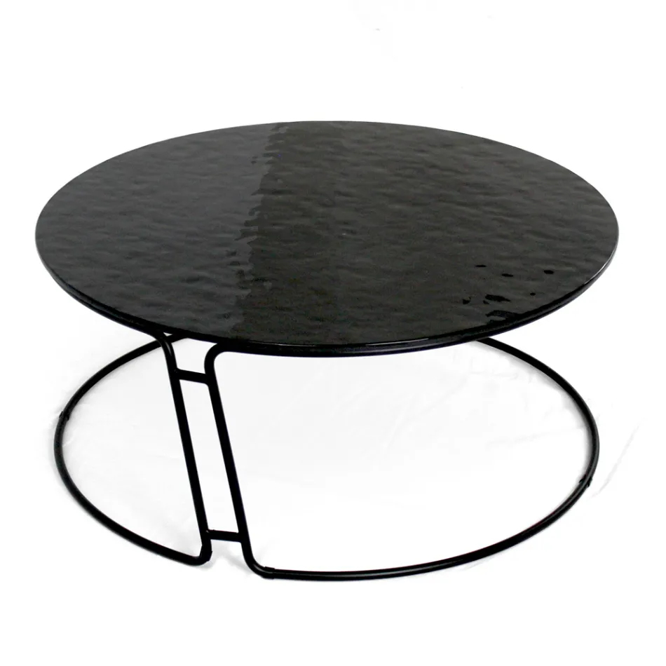 Coffee Table with Glass Top and Round Base Made in Italy - Tullia Viadurini