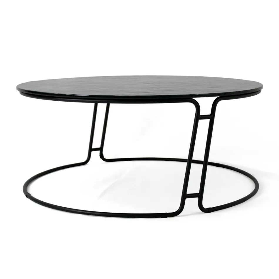 Coffee Table with Glass Top and Round Base Made in Italy - Tullia Viadurini