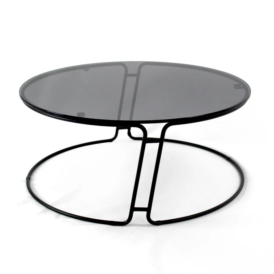 Coffee Table with Glass Top and Round Base Made in Italy - Tullia Viadurini