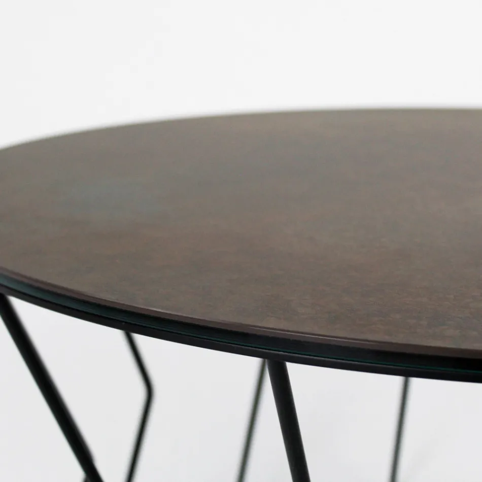 Round Coffee Table in Steel and Stoneware Made in Italy - Alisea Viadurini