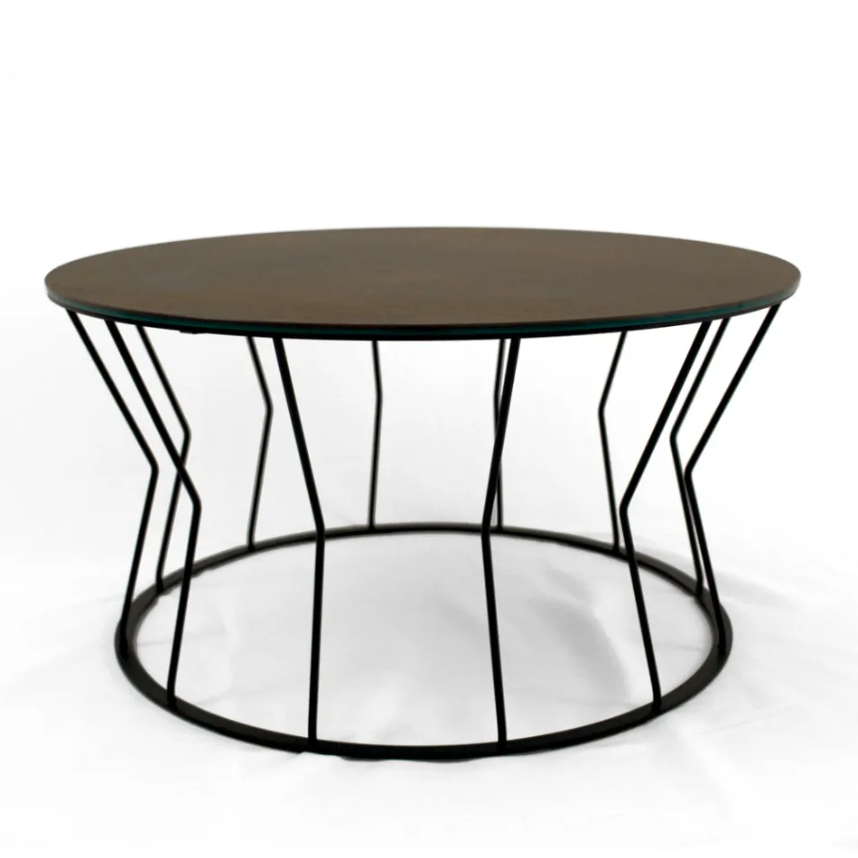 Round Coffee Table in Steel and Stoneware Made in Italy - Alisea Viadurini
