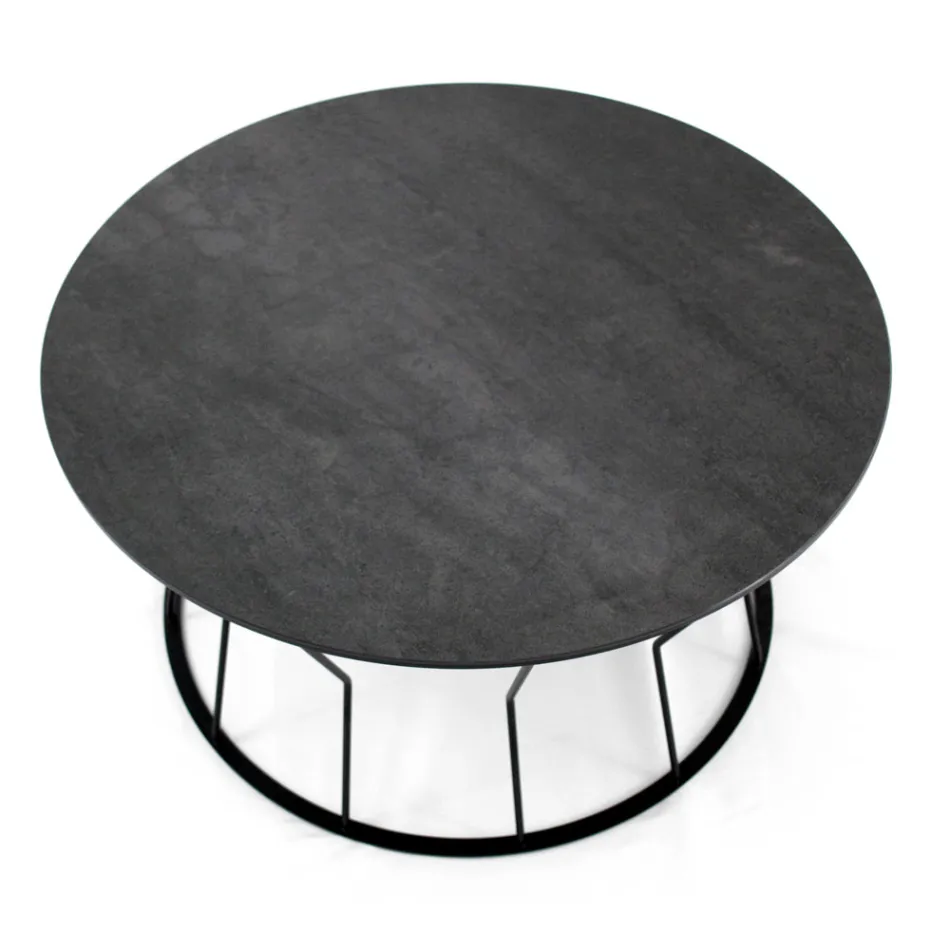 Round Coffee Table in Steel and Stoneware Made in Italy - Alisea Viadurini