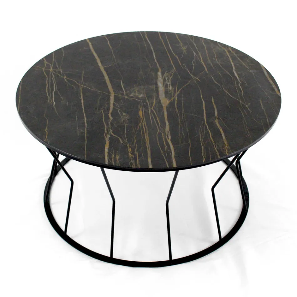 Round Coffee Table in Steel and Stoneware Made in Italy - Alisea Viadurini