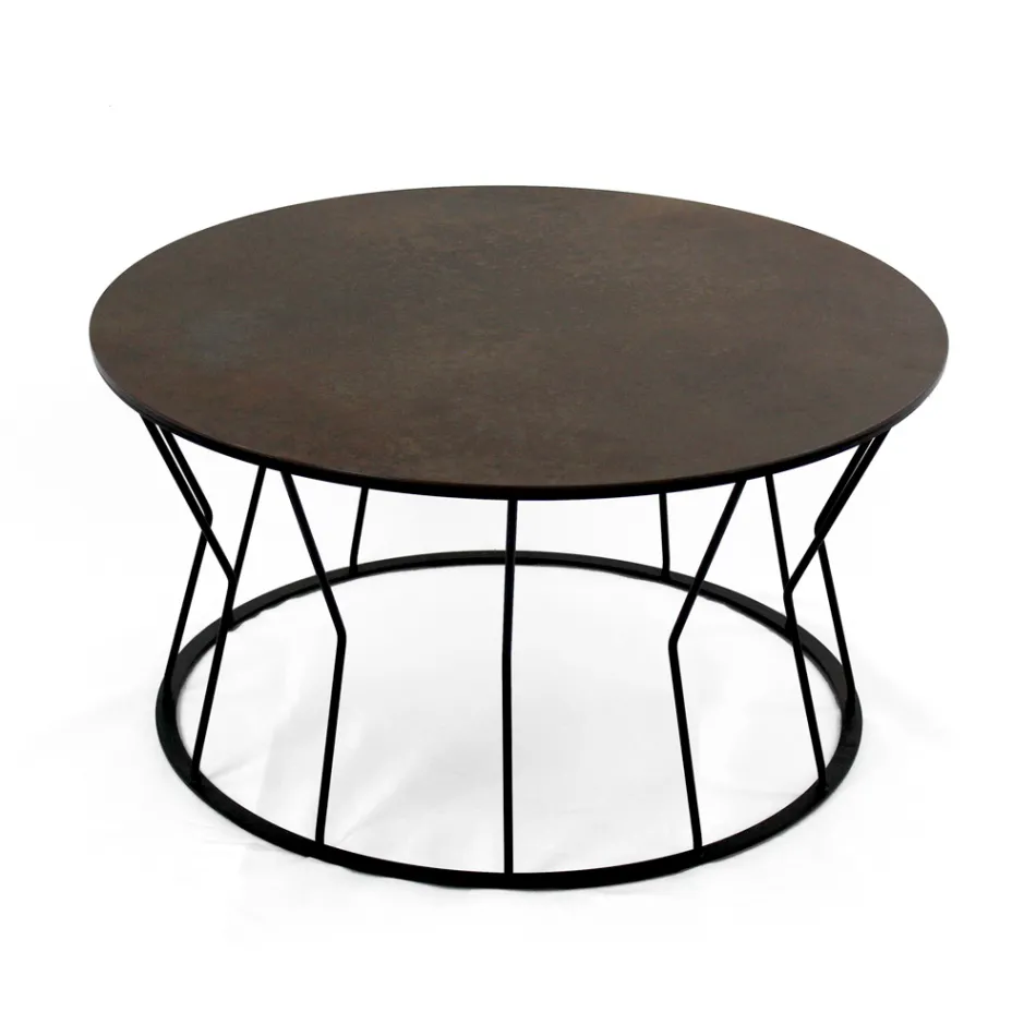 Round Coffee Table in Steel and Stoneware Made in Italy - Alisea Viadurini