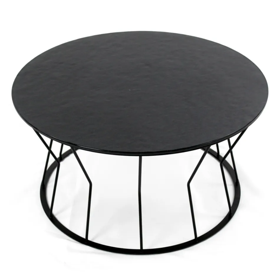 Round Coffee Table in Steel and Glass Made in Italy - Alisea Viadurini