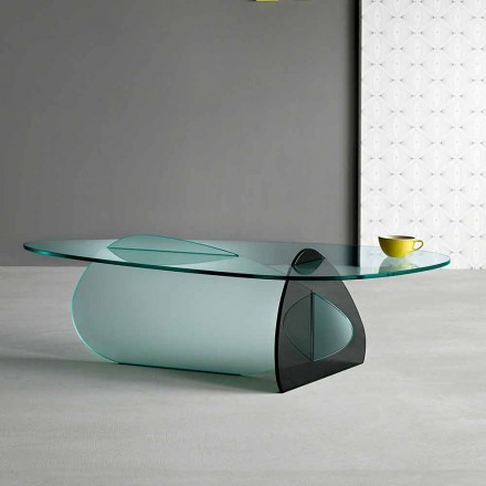 Design Coffee Table in Transparent, Smoked and Etched Glass Made in Italy - Tac Tac Viadurini