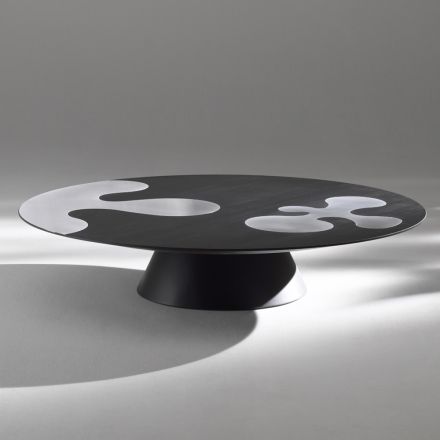 Black Lacquered Larch Coffee Table with Satin Stainless Steel Inserts - Vergine Viadurini
