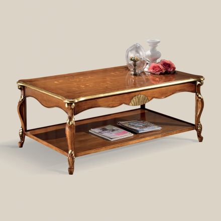 Luxury Walnut Wood and Gold Inlaid Coffee Table Made in Italy - Cambrige Viadurini