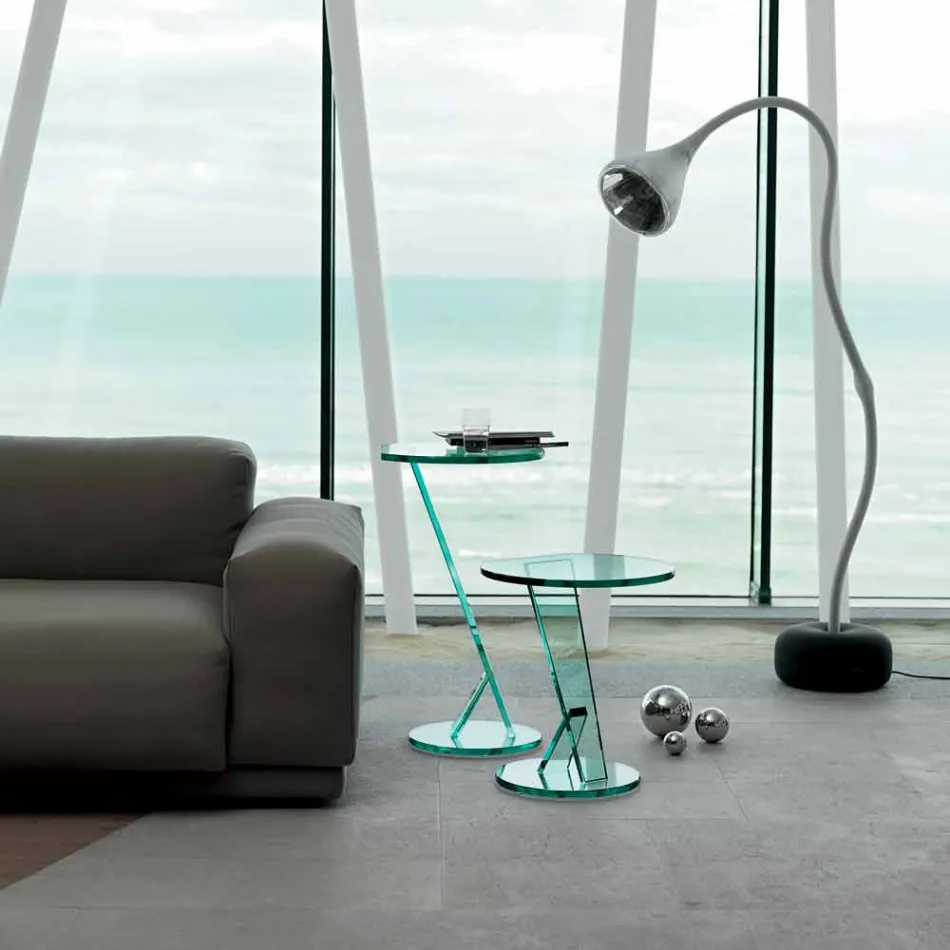 Side Table Sofa in Extra-clear Glass Made in Italy - Tarzan Viadurini