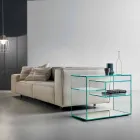 Sofa Side Coffee Table or Bedside Table in Extra-clear Glass Mirror Base - Linzy Viadurini