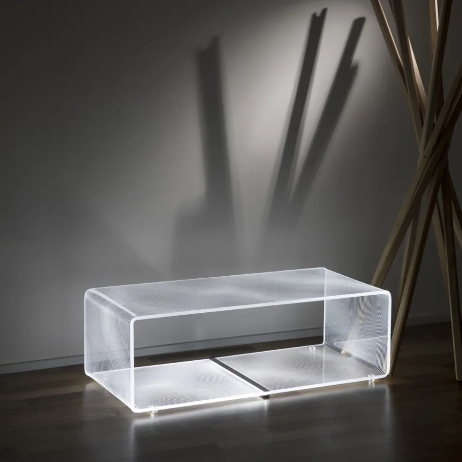 Transparent Acrylic Led Luminous Coffee Table Laser Engraved Decor - Robiola Viadurini
