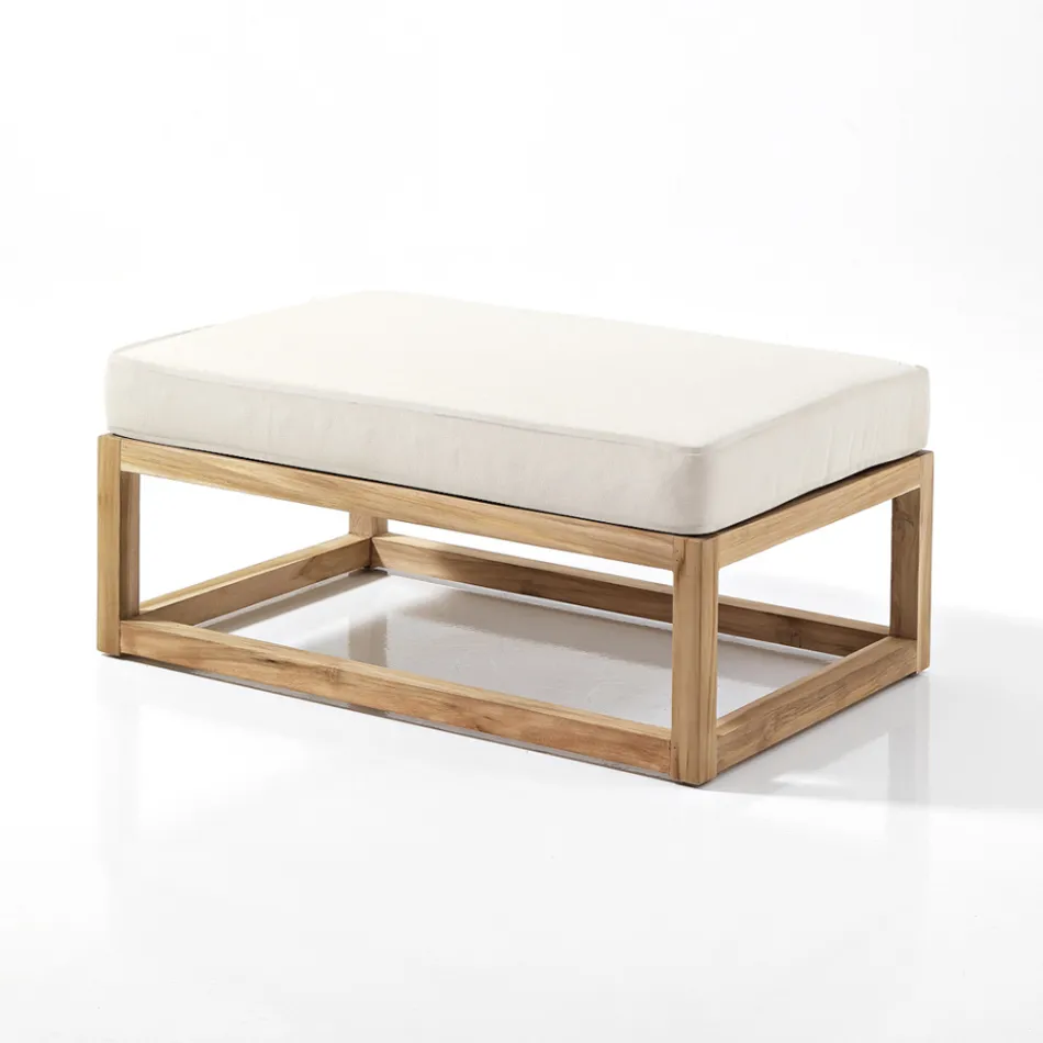 Natural Teak Outdoor Coffee Table or Pouf and Cushions - Circe Viadurini