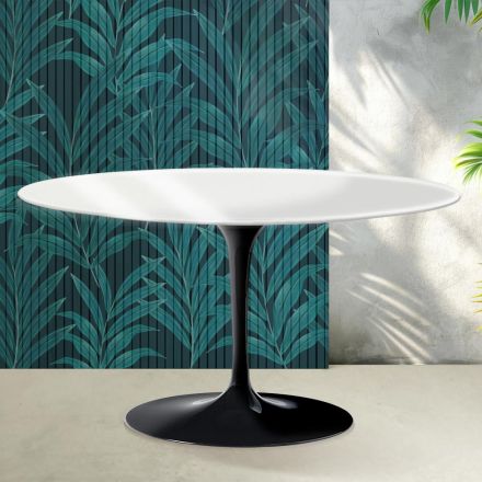 Saarinen Tulip Oval Coffee Table H 41 cm in Glossy White Florim Ceramic - Scarlet Viadurini