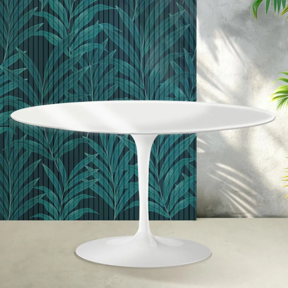 Saarinen Tulip Oval Coffee Table H 41 cm in Glossy White Florim Ceramic - Scarlet Viadurini