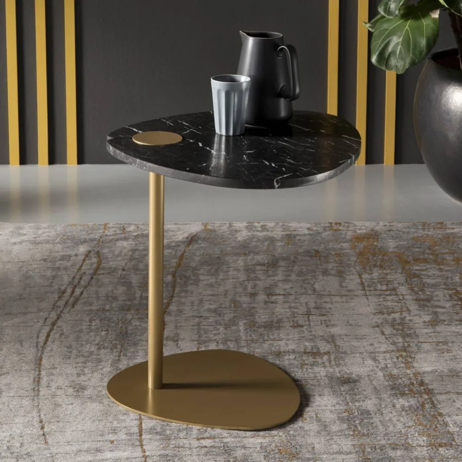 Coffee Table for Living Room in Metal and Marquinia Marble, Luxury Design - Yassine Viadurini