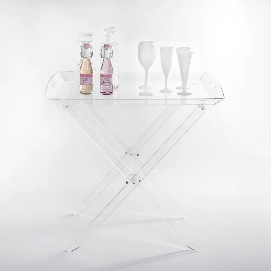Folding Table with Transparent Plexiglass Tray 2 Sizes - Robbie Viadurini