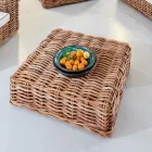 Garden Coffee Table-Pouf in Natural Rattan with Cushion Included - Keira Viadurini