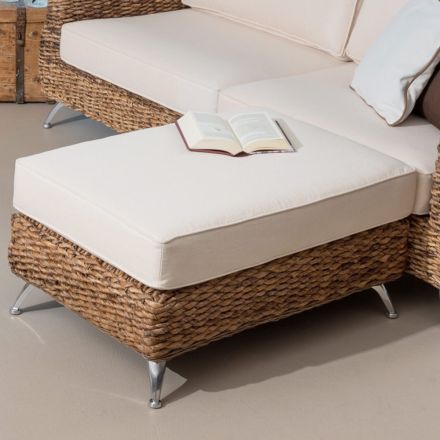 Outdoor Coffee Table-Pouf in Banana Weaving with Cushion - Legolas Viadurini