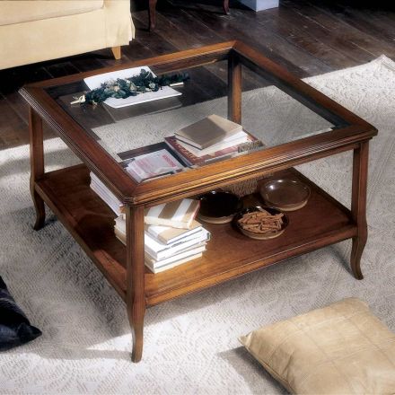 Square Living Room Coffee Table with Glass Top Made in Italy - Tepeyoti Viadurini