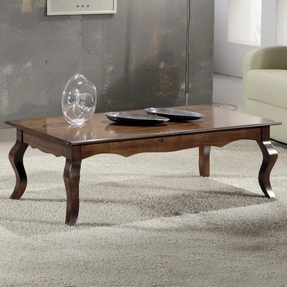 Rectangular Living Room Coffee Table in Patinated Walnut Wood Made in Italy - Afrodite Viadurini