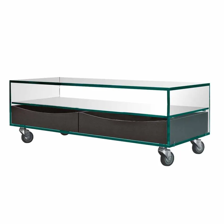 Rectangular Coffee Table in Extralight Glass with Drawers Made in Italy - Ganzo Viadurini