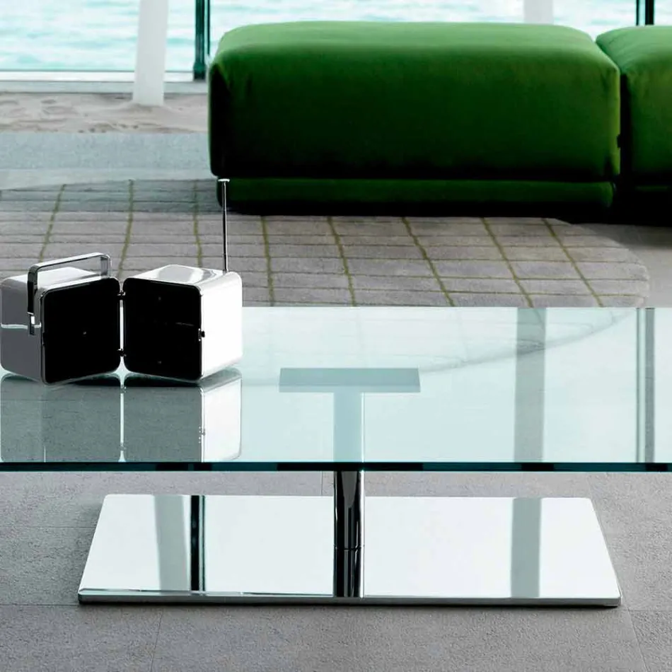 Rectangular Coffee Table for the Living Room in Extra-clear or Smoked Glass - Giovannino Viadurini
