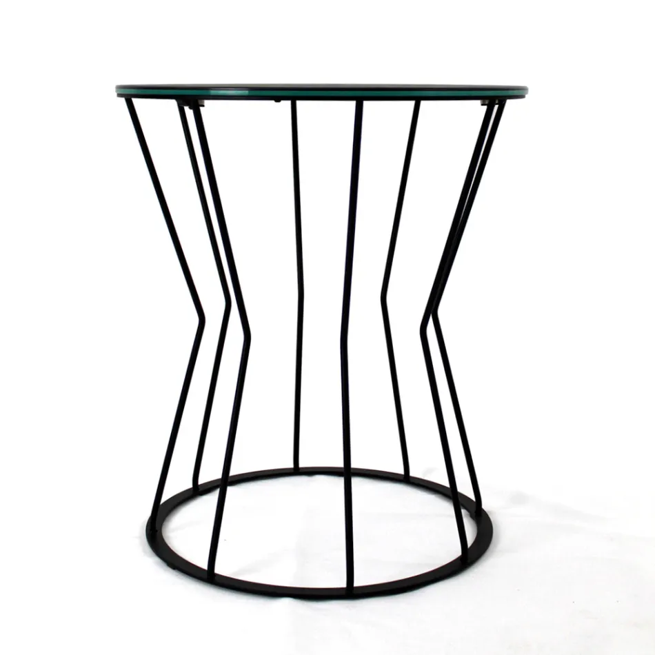 Round Coffee Table with Steel Base and Stoneware Top Made in Italy - Alisea Viadurini
