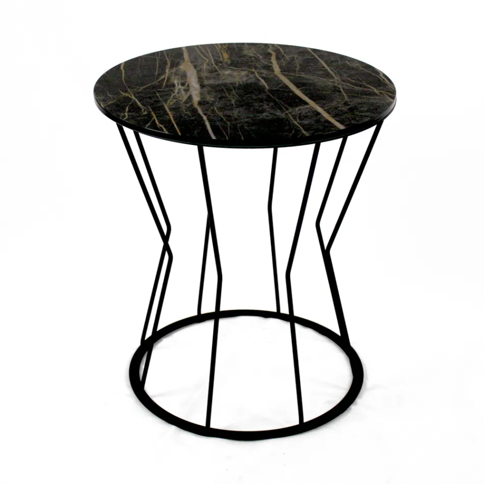 Round Coffee Table with Steel Base and Stoneware Top Made in Italy - Alisea Viadurini