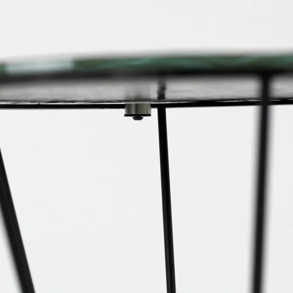 Round Coffee Table with Steel Base and Glass Top Made in Italy - Alisea Viadurini